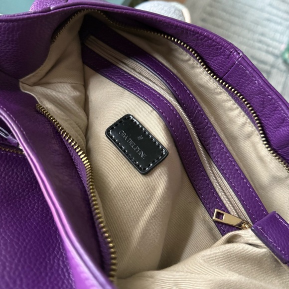 Ora Delphine Purple Pebbled Genuine Leather Two Zipper Purse Gold Hardware - Picture 10 of 12